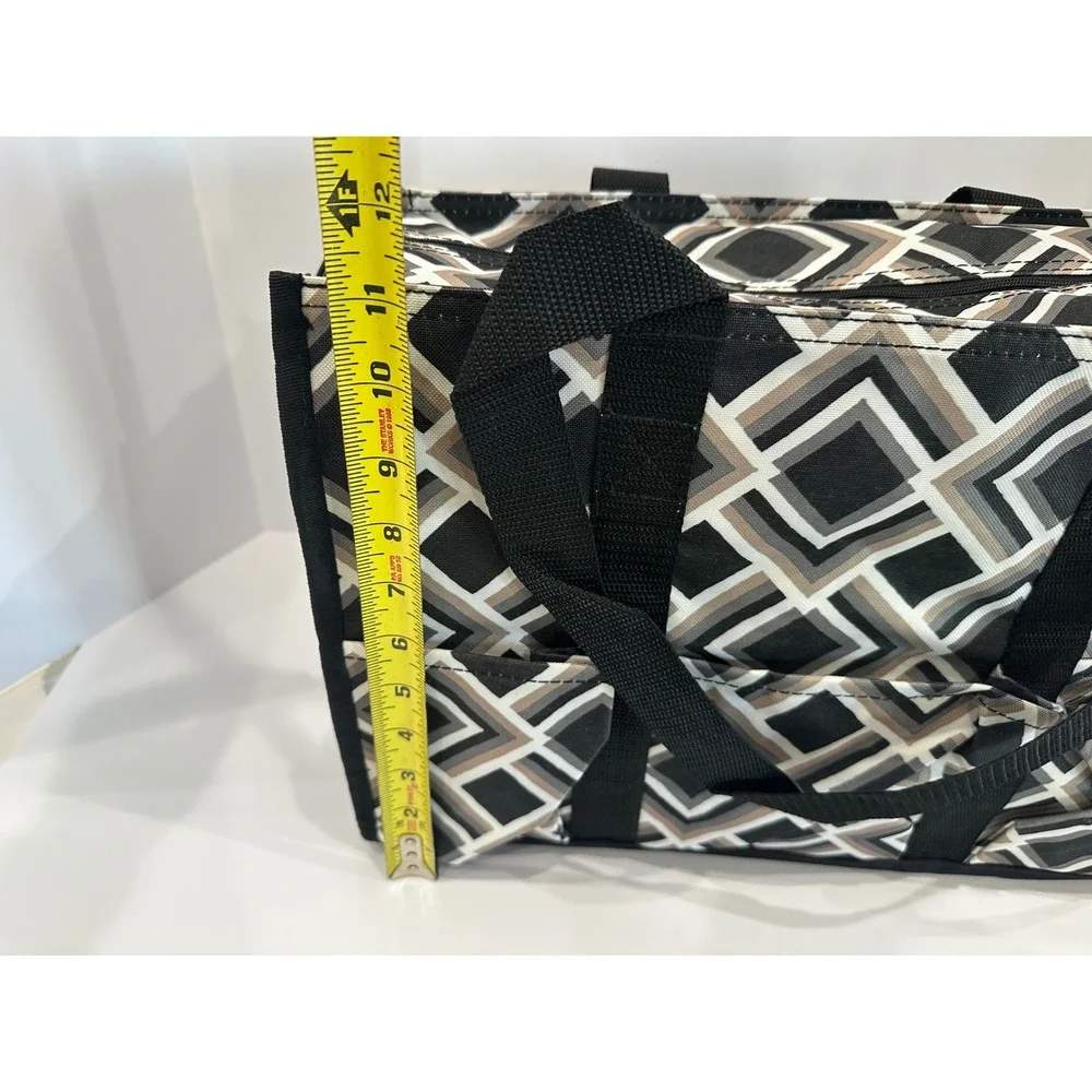 Thirty-One Zip-Top Organizing Utility Tote Deco Diamond Bag 4451 AD33 Black Tan